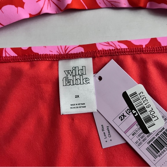 Wild Fable Pink Floral Bralette Cheeky Bikini Set & Cover Up 3PC Women 2X 3X NEW - Picture 8 of 12